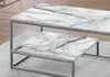 Monarch Specialties I 7963P Table Set, 3pcs Set, Coffee, End, Side, Accent, Living Room, Metal, Laminate, White Marble Look, Grey, Contemporary, Modern - - Mounts For Less