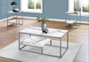 Monarch Specialties I 7963P Table Set, 3pcs Set, Coffee, End, Side, Accent, Living Room, Metal, Laminate, White Marble Look, Grey, Contemporary, Modern - - Mounts For Less