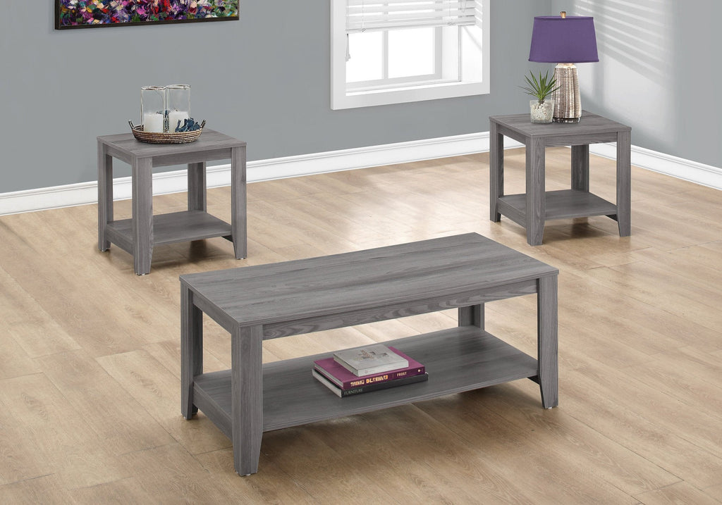 Monarch Specialties I 7991P Table Set, 3pcs Set, Coffee, End, Side, Accent, Living Room, Laminate, Grey, Transitional - - Mounts For Less
