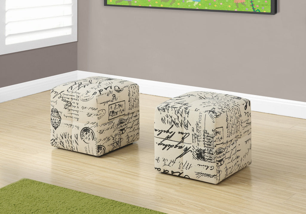 Monarch Specialties I 8162 Ottoman, Pouf, Footrest, Foot Stool, Set Of 2, Juvenile, Fabric, Beige, Transitional - - Mounts For Less
