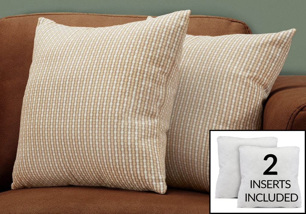 Monarch Specialties I 9229 Pillows, Set Of 2, 18 X 18 Square, Insert Included, Decorative Throw, Accent, Sofa, Couch, Bedroom, Polyester, Hypoallergenic, Brown, Modern - - Mounts For Less