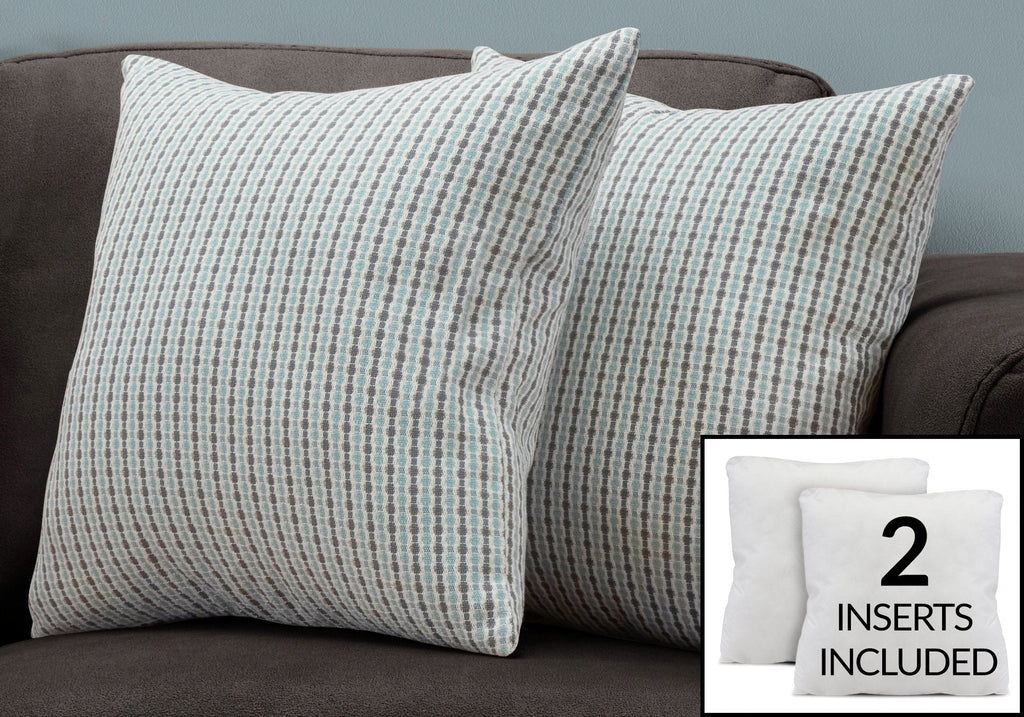 Monarch Specialties I 9231 Pillows, Set Of 2, 18 X 18 Square, Insert Included, Decorative Throw, Accent, Sofa, Couch, Bedroom, Polyester, Hypoallergenic, Blue, Grey, Modern - - Mounts For Less