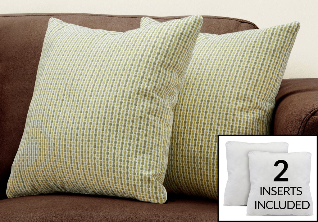Monarch Specialties I 9233 Pillows, Set Of 2, 18 X 18 Square, Insert Included, Decorative Throw, Accent, Sofa, Couch, Bedroom, Polyester, Hypoallergenic, Green, Modern - - Mounts For Less
