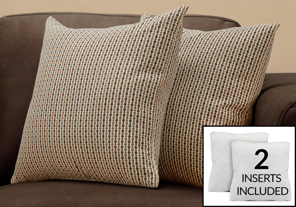 Monarch Specialties I 9239 Pillows, Set Of 2, 18 X 18 Square, Insert Included, Decorative Throw, Accent, Sofa, Couch, Bedroom, Polyester, Hypoallergenic, Brown, Modern - - Mounts For Less