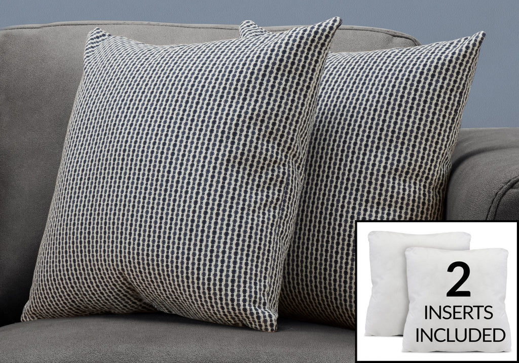 Monarch Specialties I 9241 Pillows, Set Of 2, 18 X 18 Square, Insert Included, Decorative Throw, Accent, Sofa, Couch, Bedroom, Polyester, Hypoallergenic, Blue, Modern - - Mounts For Less