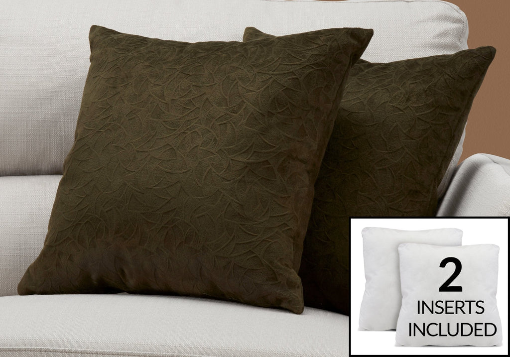 Monarch Specialties I 9263 Pillows, Set Of 2, 18 X 18 Square, Insert Included, Decorative Throw, Accent, Sofa, Couch, Bedroom, Polyester, Hypoallergenic, Green, Modern - - Mounts For Less