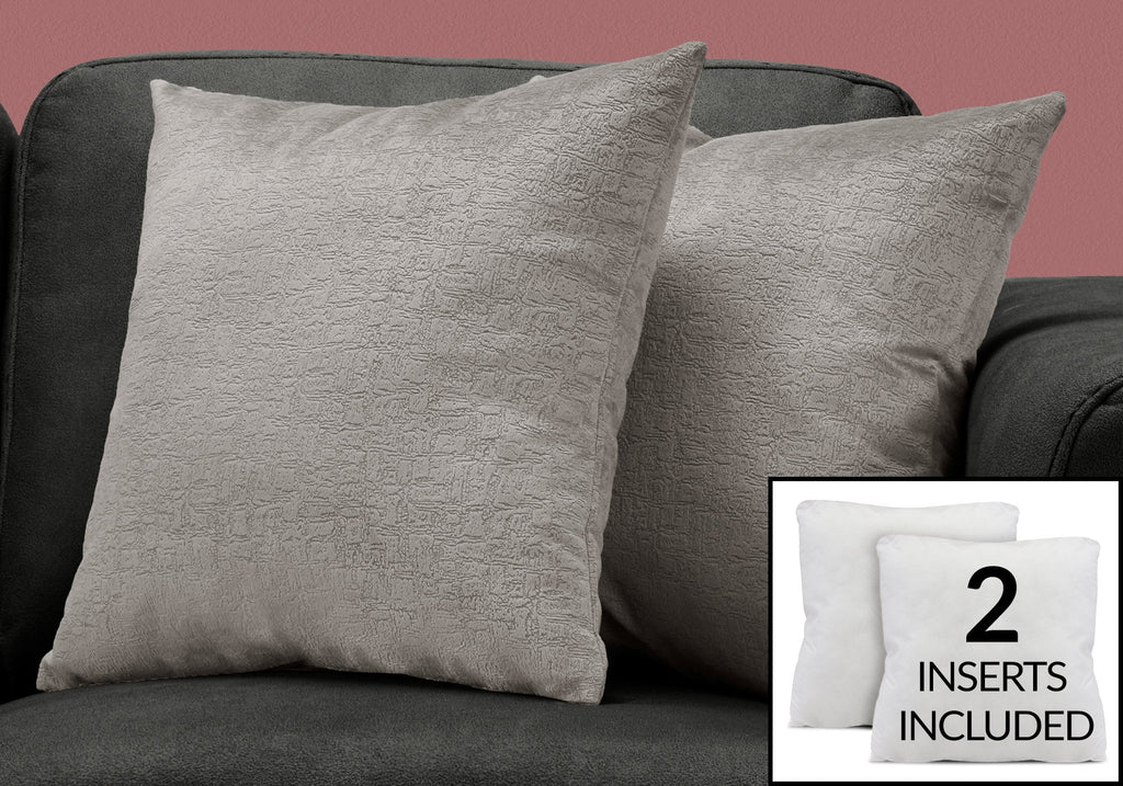 Monarch Specialties I 9273 Pillows, Set Of 2, 18 X 18 Square, Insert Included, Decorative Throw, Accent, Sofa, Couch, Bedroom, Polyester, Hypoallergenic, Grey, Modern - - Mounts For Less