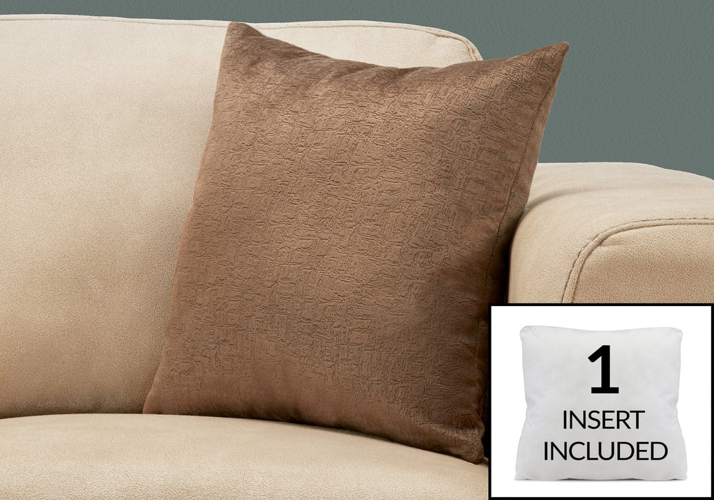 Monarch Specialties I 9276 Pillows, 18 X 18 Square, Insert Included, Decorative Throw, Accent, Sofa, Couch, Bedroom, Polyester, Hypoallergenic, Brown, Modern - - Mounts For Less