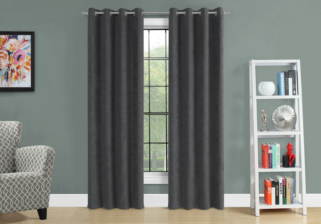 Monarch Specialties I 9804 Curtain Panel, 2pcs Set, 54"w X 95"l, Room Darkening, Grommet, Living Room, Bedroom, Kitchen, Micro Suede, Polyester, Grey, Contemporary, Modern - - Mounts For Less