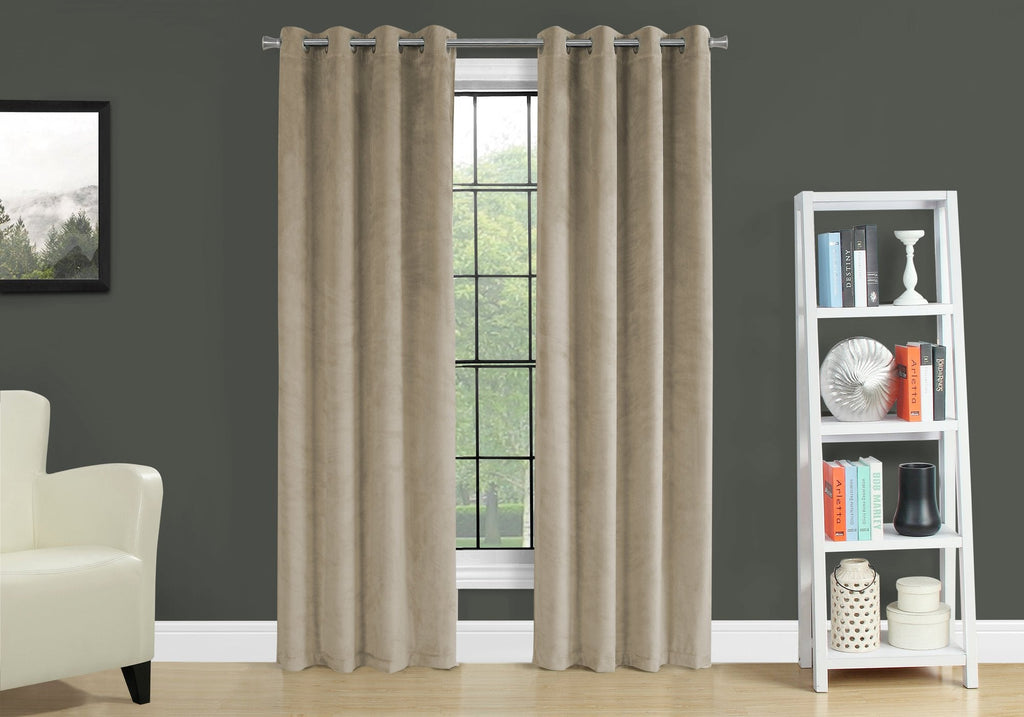 Monarch Specialties I 9820 Curtain Panel, 2pcs Set, 54"w X 84"l, Room Darkening, Grommet, Living Room, Bedroom, Kitchen, Velvet, Polyester, Beige, Contemporary, Modern - - Mounts For Less