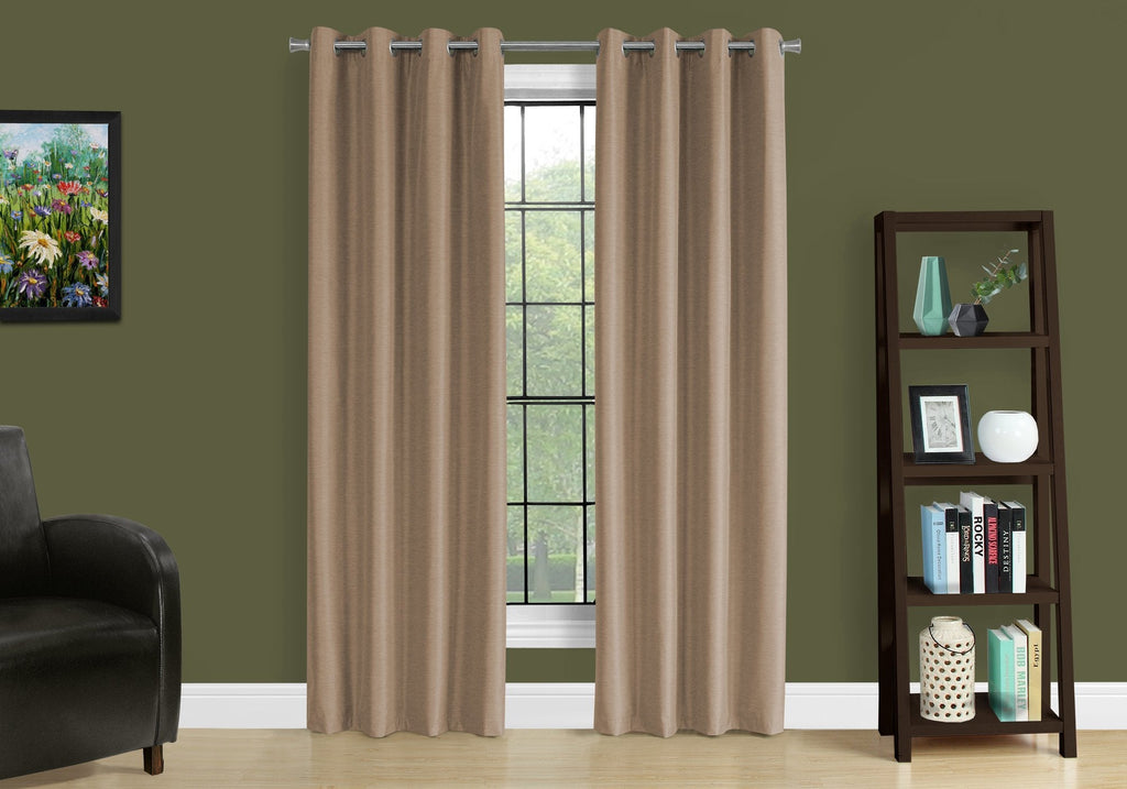 Monarch Specialties I 9838 Curtain Panel, 2pcs Set, 54"w X 84"l, 100% Blackout, Grommet, Living Room, Bedroom, Kitchen, Thermal Insulation, Polyester, Brown, Contemporary, Modern - - Mounts For Less