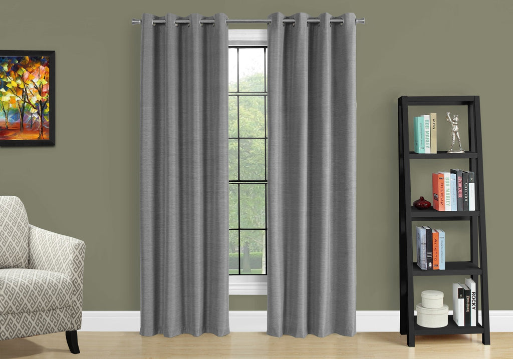 Monarch Specialties I 9842 Curtain Panel, 2pcs Set, 54"w X 95"l, 100% Blackout, Grommet, Living Room, Bedroom, Kitchen, Thermal Insulation, Polyester, Grey, Contemporary, Modern - - Mounts For Less