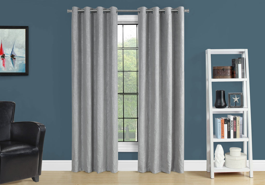 Monarch Specialties I 9845 Curtain Panel, 2pcs Set, 54"w X 95"l, Room Darkening, Grommet, Living Room, Bedroom, Kitchen, Micro Suede, Polyester, Grey, Contemporary, Modern - - Mounts For Less
