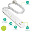 Philips 4 Outlet 2 USB Port Surge Protector, 720 Joules, 4ft Cord, White - - Mounts For Less