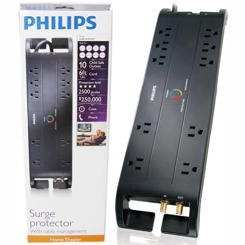 Philips Surge Protectors 10 outlets 2500 Joules 6ft - - Mounts For Less