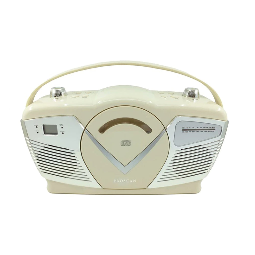 Proscan - BoomBox / CD Player with AM/FM Radio and AUX Input, Retro Style, Cream - - Mounts For Less