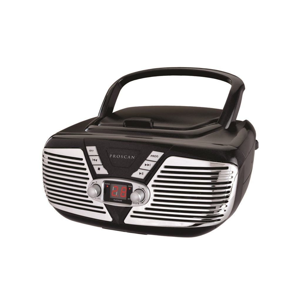 Proscan - BoomBox / Portable CD Player with AM/FM Radio, Retro Style, AUX Input, Black - - Mounts For Less