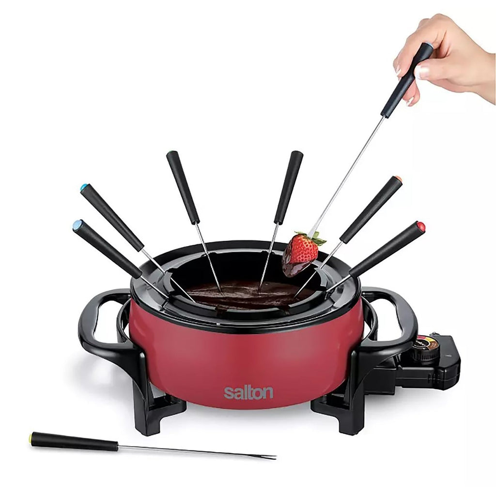Salton - Electric Fondue Set with 2.8 Liter Non-Stick Bowl, 1000W, Red - - Mounts For Less