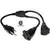 Splitter "Y" for universal Power Cord 14in 1 Male / 2 Female 14 AWG - - Mounts For Less