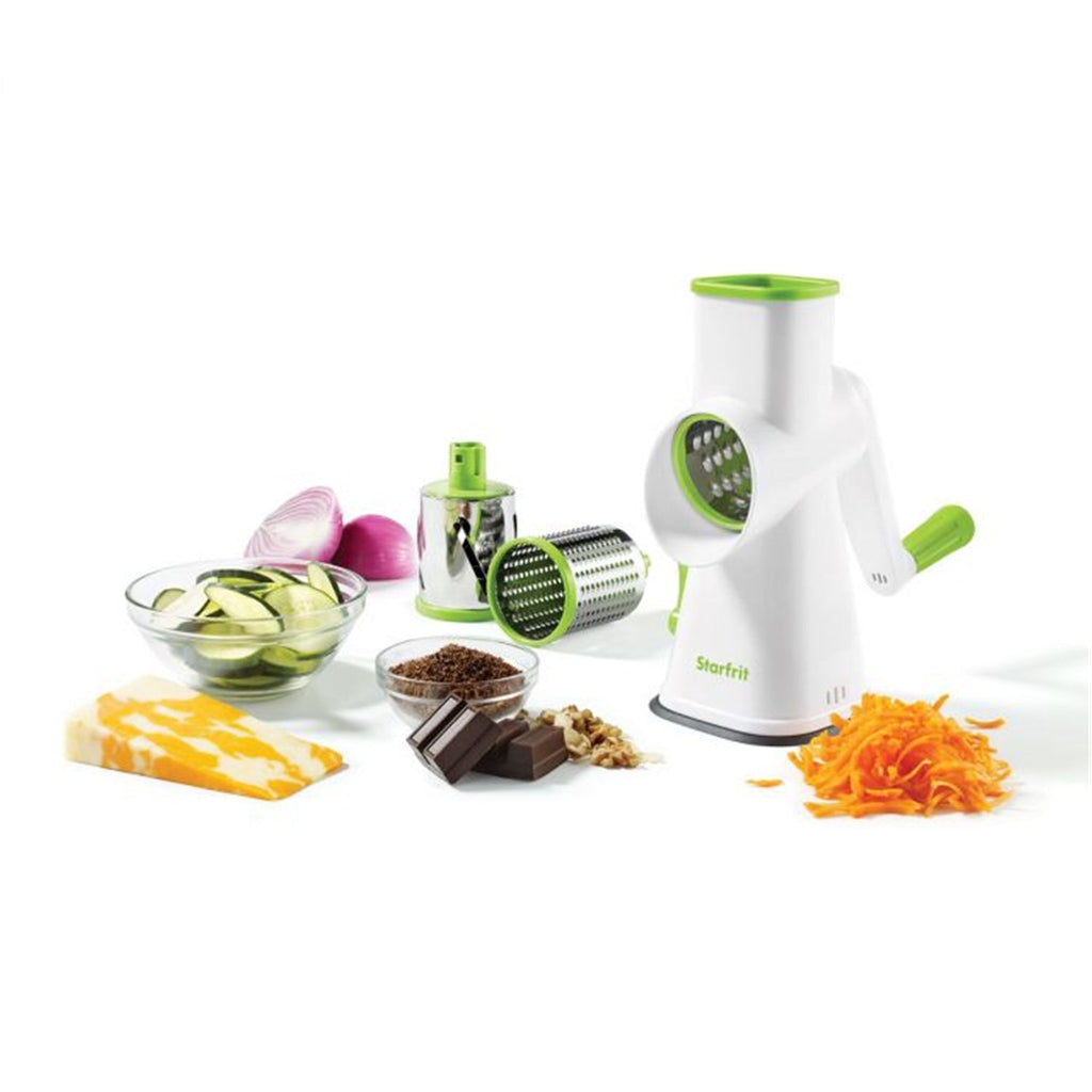 Starfrit - Rotary Grater, 3 Interchangeable Barrels, Suction Cup Base, Green - - Mounts For Less