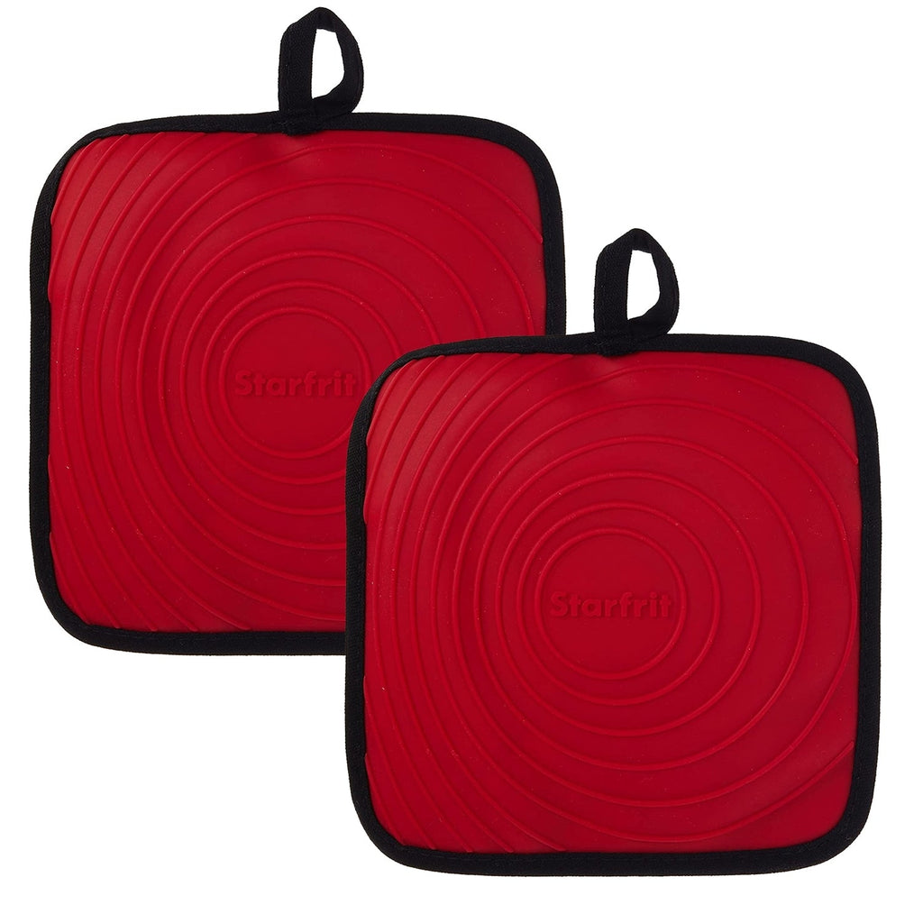 Starfrit - Set of 2 Silicone Mitts/Trivets, Resists Up to 240 Degrees Celcius, Waterproof, Red - - Mounts For Less