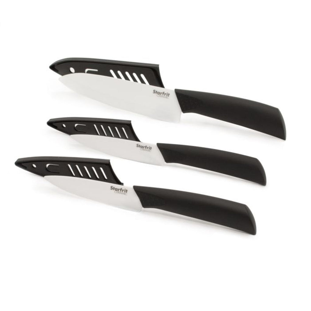 Starfrit - Set of 3 Ceramic Knives with Case, Black - - Mounts For Less