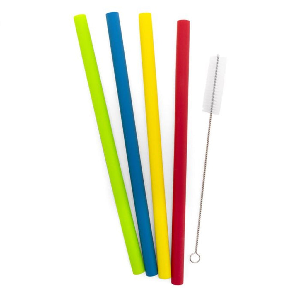 Starfrit - Set of 4 Reusable Silicone Straws with Cleaning Brush - - Mounts For Less