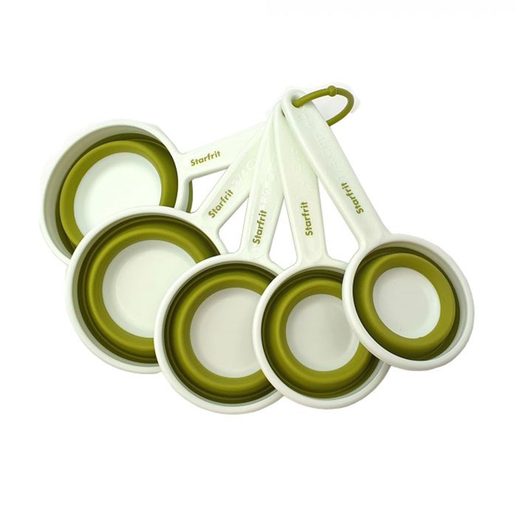 Starfrit - Set of 5 Collapsible Measuring Cups, Dishwasher Safe, Green - - Mounts For Less