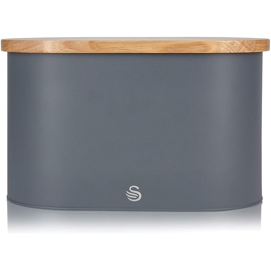 Swan - Nordic Collection Bread Bin with Bamboo Lid, 15cm x 15cm x 35cm, Matte Gray - - Mounts For Less