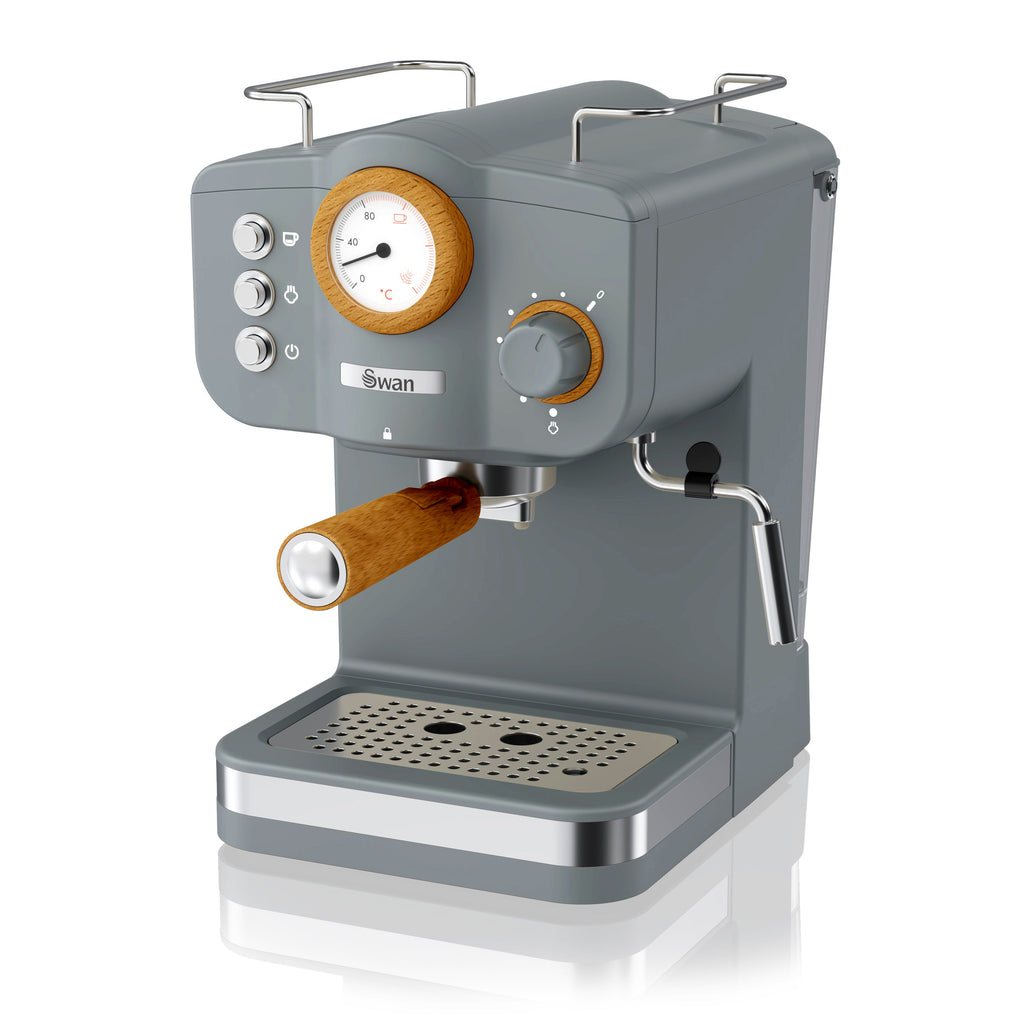 Swan Nordic SK22111GRYN Espresso Maker Machine, 15 Bars Pressure, Milk Frother, 1.2L Tank, Grey - - Mounts For Less