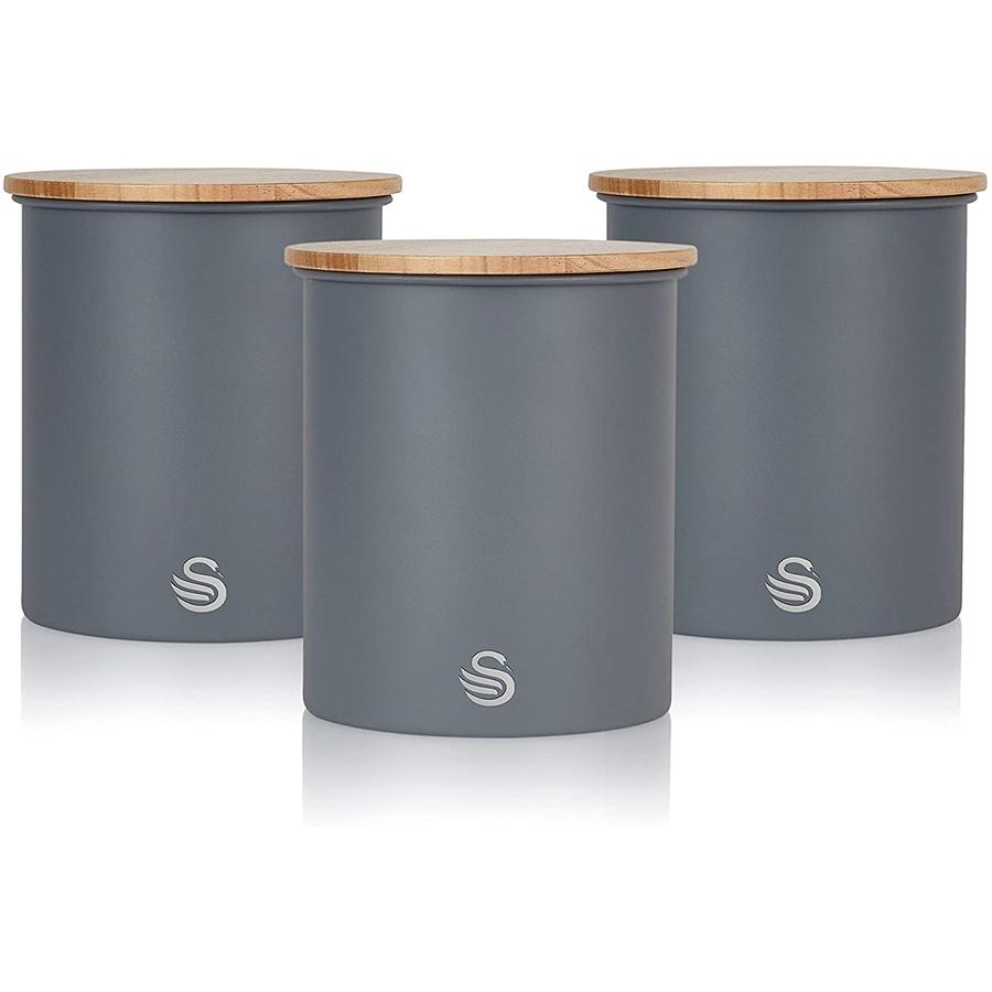 Swan - Set of 3 Nordic Collection Storage Canisters with Bamboo Lid, 1.84L Capacity, Matte Gray - - Mounts For Less