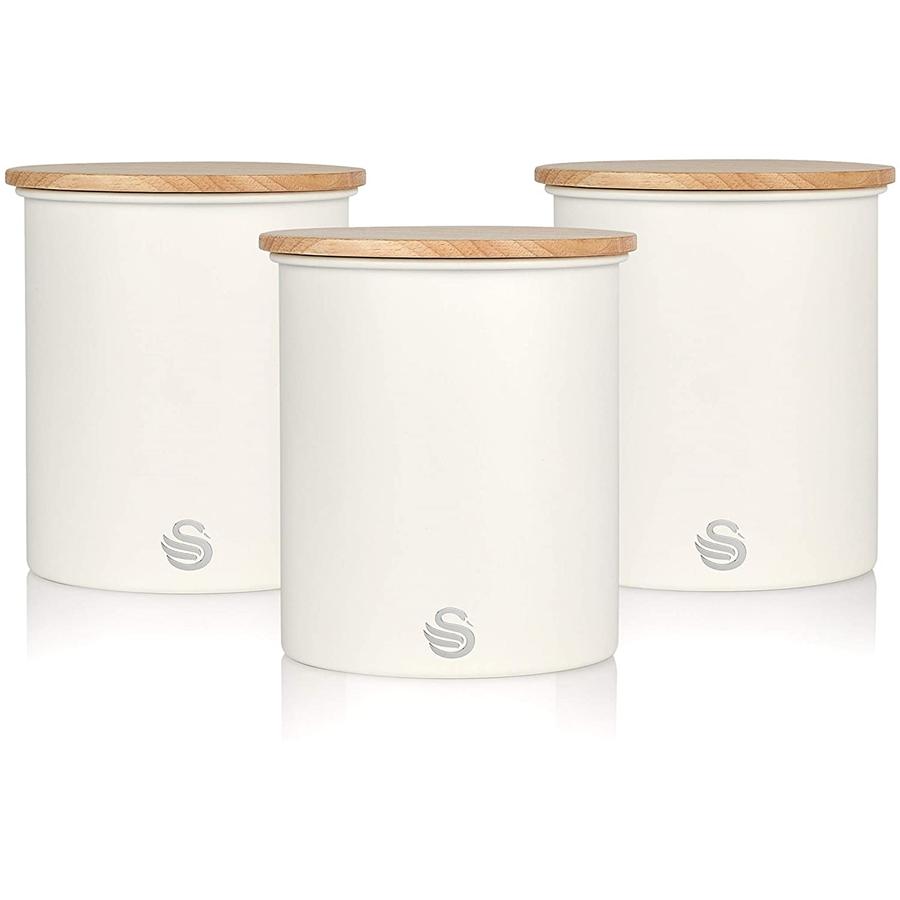 Swan - Set of 3 Nordic Collection Storage Canisters with Bamboo Lid, 1.84L Capacity, Matte White - - Mounts For Less