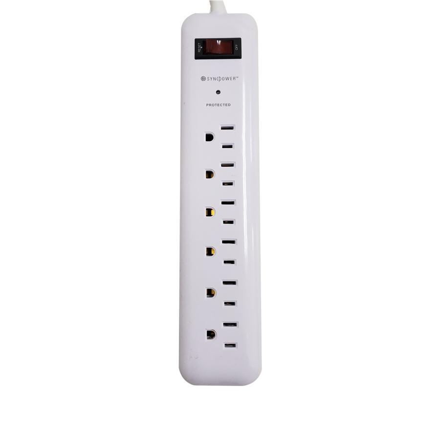 SyncPower SP-6FS-750J-W 750 Joules Surge Protector, 6 Outlets, Indoor, White - - Mounts For Less