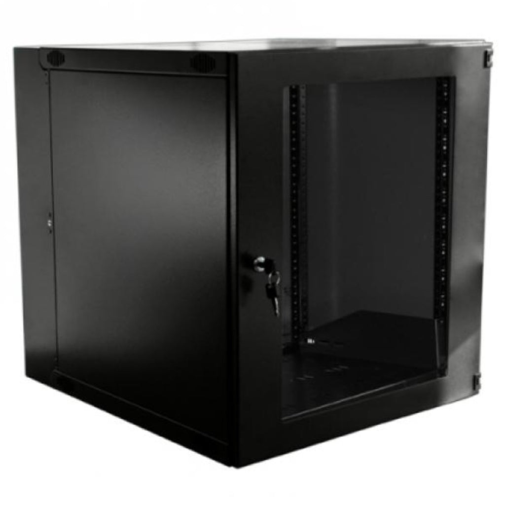 TechCraft - 12U Double Hinge Wall Mounted Network Cabinet, Swing Out Design, Plexiglass Door with Lock, Black - - Mounts For Less