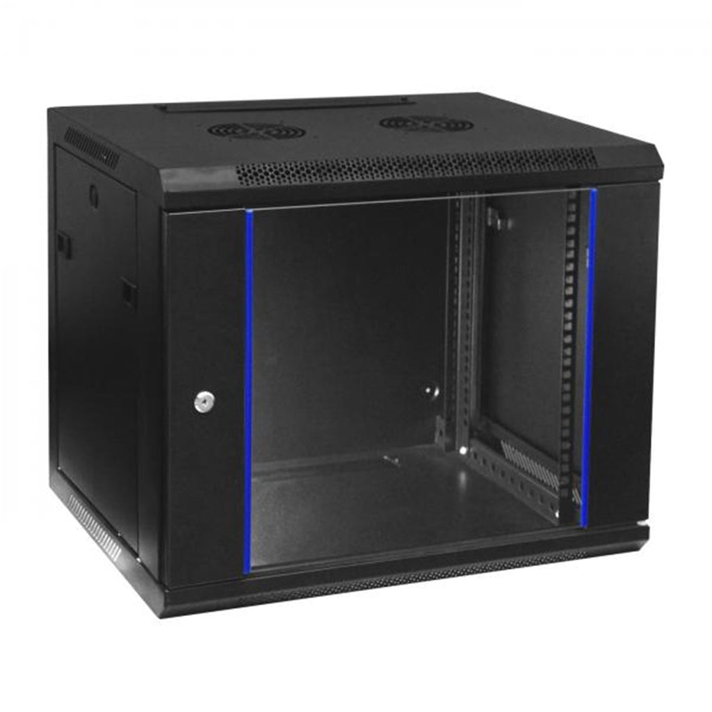 TechCraft - 6U Fixed Wall Mounted Network Cabinet, Tempered Glass Door with Lock, Black - - Mounts For Less