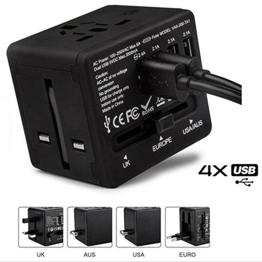 Veho TA-1 - Universal Multi-Region Travel Adapter with 4 USB 5V / 3.5A Ports, Black - - Mounts For Less