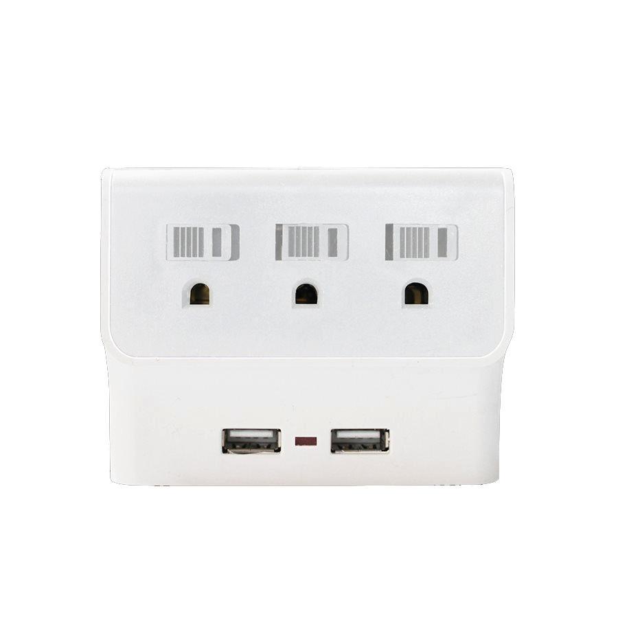 Xtricity 3-70624 Wall Tap 3 Outlets and 2 USB Ports 2.4A White - - Mounts For Less