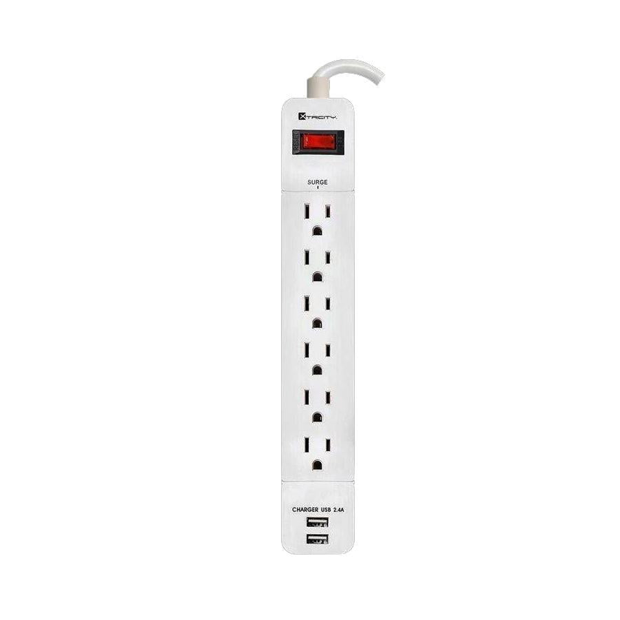 Xtricity 3-70627 Surge Protector 6 Outlets 1050 Joules 4FT Cord 2USB White - - Mounts For Less