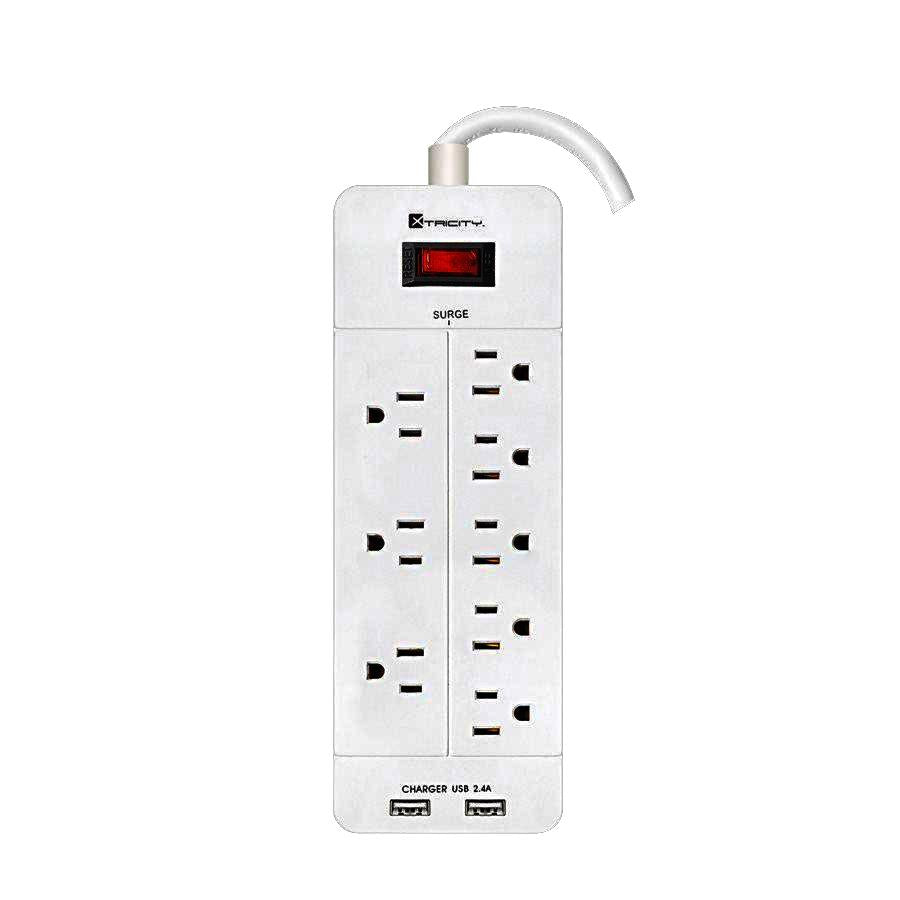Xtricity 3-70628 Surge Protector 8 Outlets 1050 Joules 6FT Cord 2USB White - - Mounts For Less