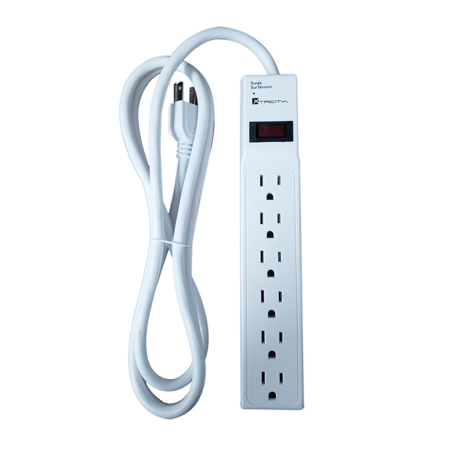 Xtricity - 6 Outlet Surge Protector with 6 Foot Cord, 450 Joules, White - - Mounts For Less