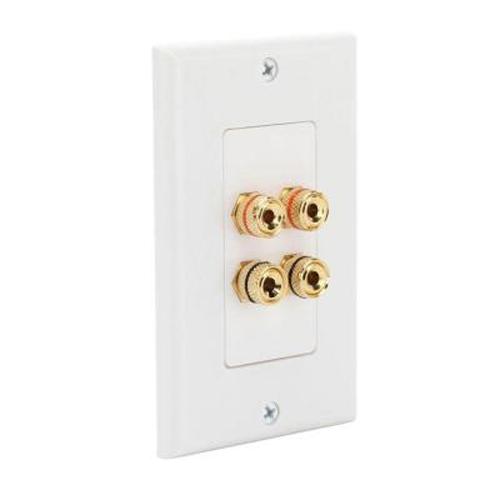 Banana binding post wall plate for 2 speakers gold plated white - - Mounts For Less