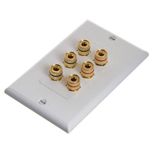 Banana binding post wall plate for 3 speakers gold plated white - - Mounts For Less