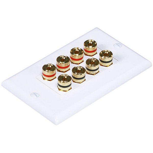 Banana binding post wall plate for 4 speakers gold plated white - - Mounts For Less