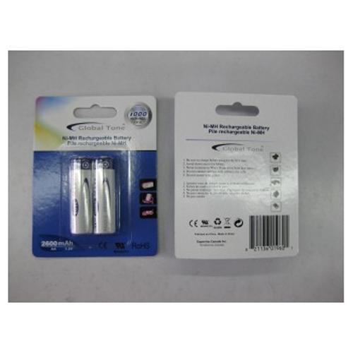 Global Tone 2xAA rechargeable Battery Ni-MH 2600 mAh - - Mounts For Less