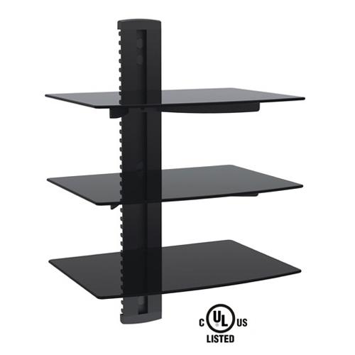 GlobalTone 3 shelves Wall Mount for devices in black tempered glass LT - - Mounts For Less