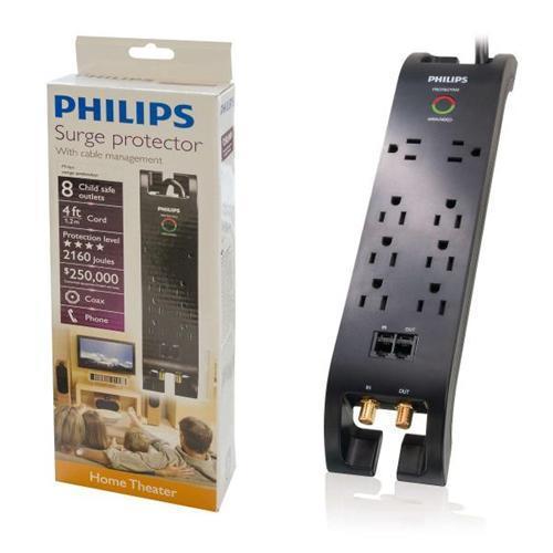 Philips Surge Protectors 8 Outlets 2160 Joules 4Ft Black - - Mounts For Less