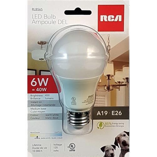 RCA LED Bulb A19 E26 6W Warm White 450 Lumen - - Mounts For Less