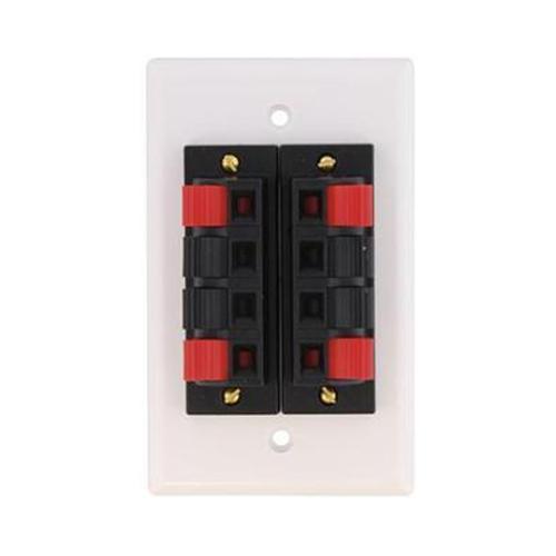 Spring terminal wall plate for 4 speaker white - - Mounts For Less