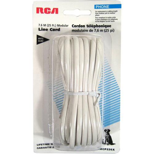 Telephone Cord 6 conductors M/M flat 25ft White - - Mounts For Less