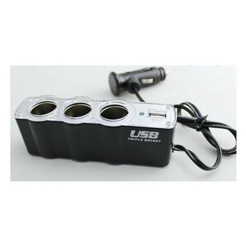 Triple cigarette ligther multiplier with USB charger 12 / 5vdc 1A , fuse 5a - - Mounts For Less
